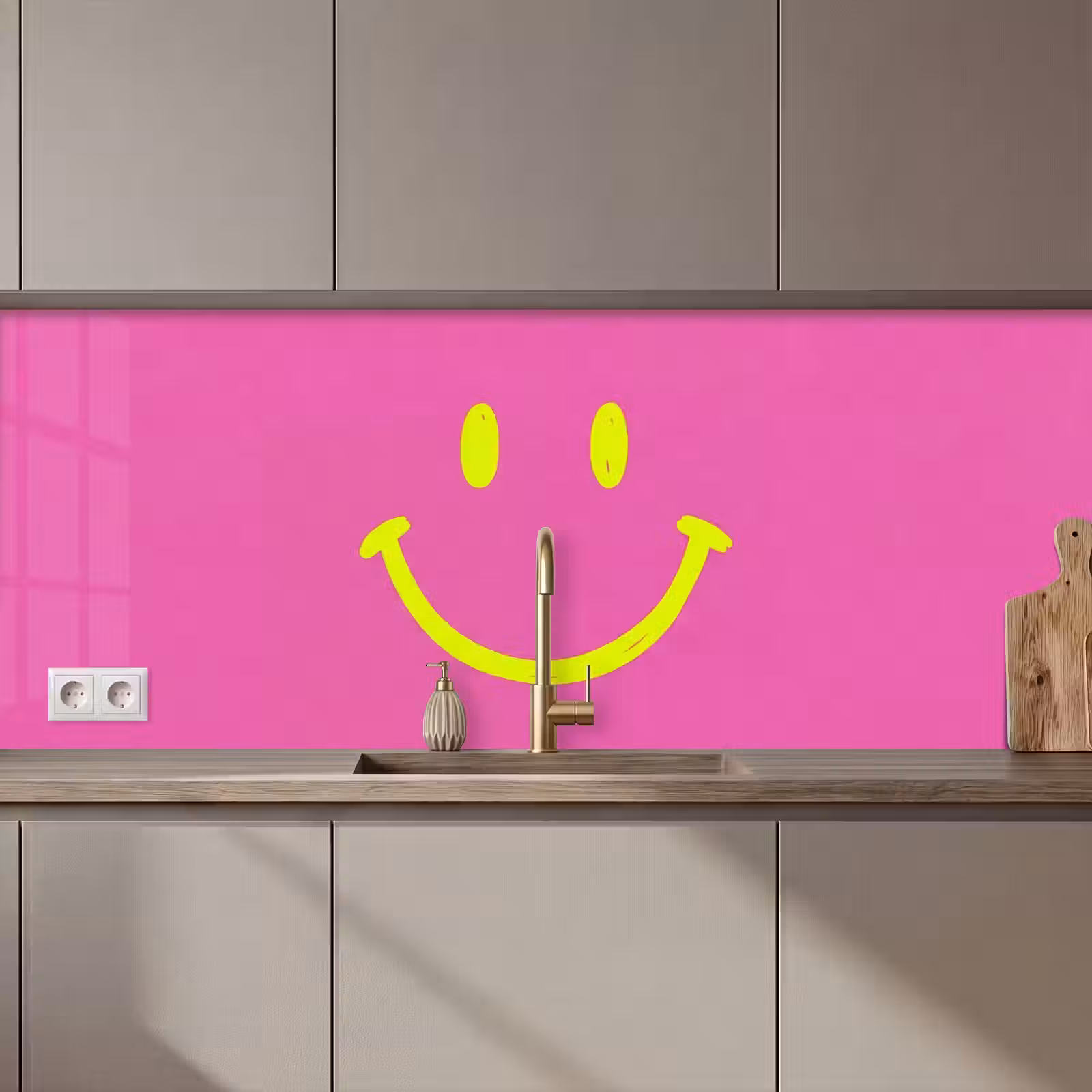 Keuken achterwand - Smiley - Vrolijk - Roze — 1