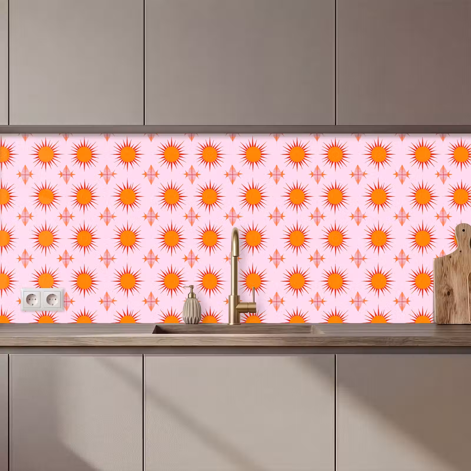 Keuken achterwand - Zon - Patroon - Roze — 1
