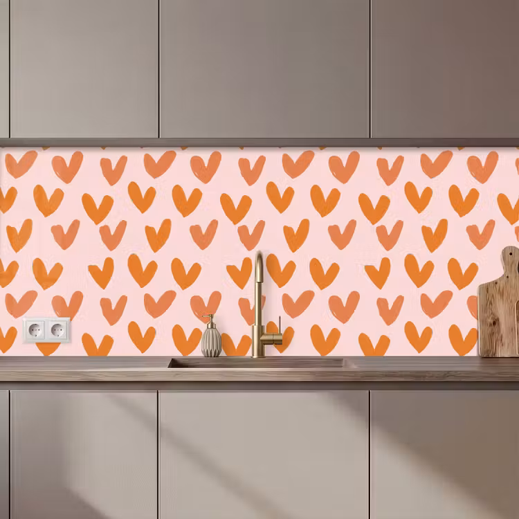 Keuken achterwand - Hartjes - Getekend - Oranje — 1