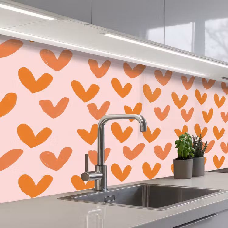 Keuken achterwand - Hartjes - Getekend - Oranje — 2