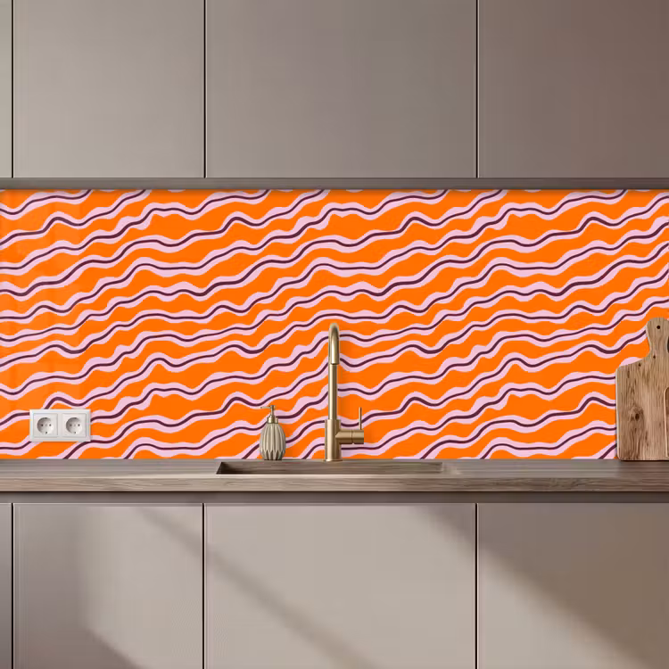 Keuken achterwand - Retro - Golvend - Oranje — 1