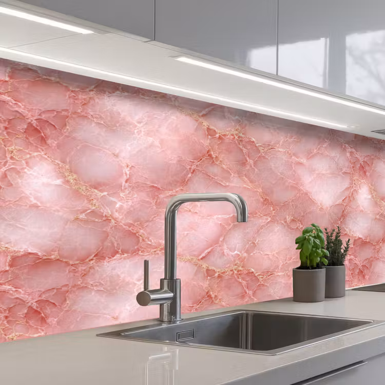 Keuken achterwand - Roze - Kwarts - Goud - Marmer — 2