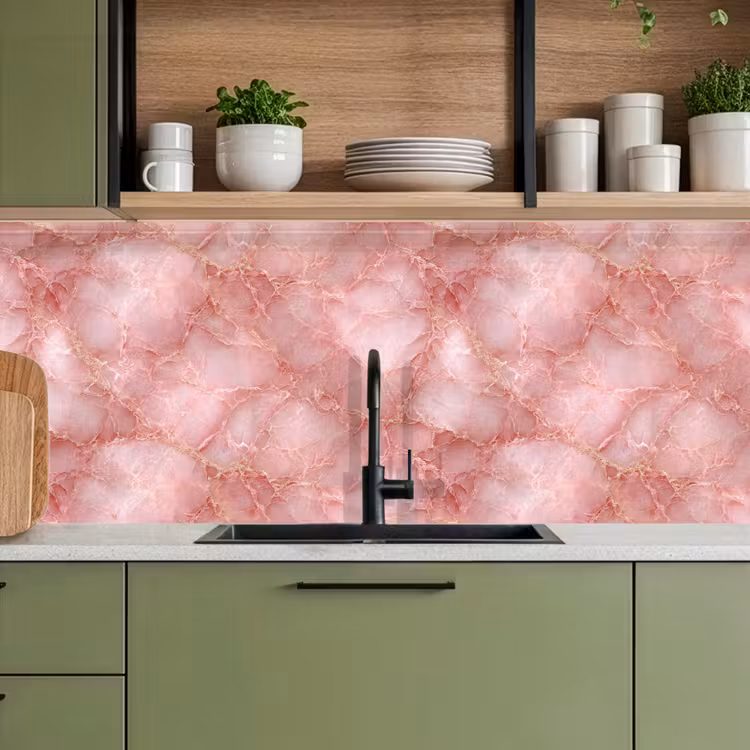 Keuken achterwand - Roze - Kwarts - Goud - Marmer — 8