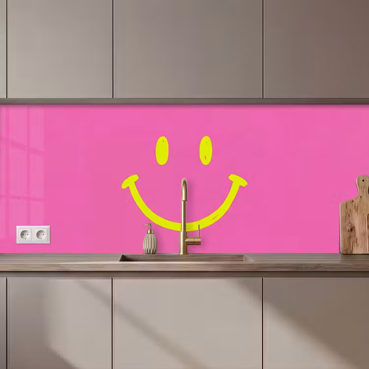 Keuken achterwand - Smiley - Vrolijk - Roze — 1