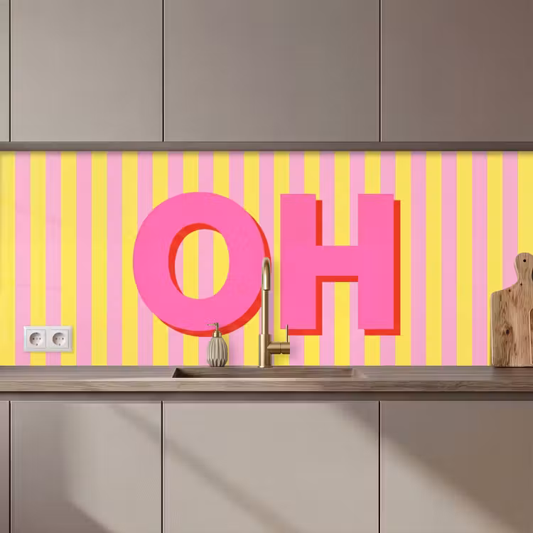 Keuken achterwand - Tekst - Strepen - Roze — 1