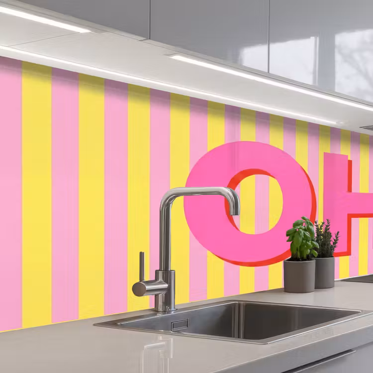 Keuken achterwand - Tekst - Strepen - Roze — 2