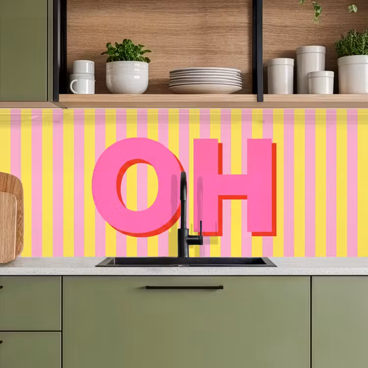 Keuken achterwand - Tekst - Strepen - Roze — 8
