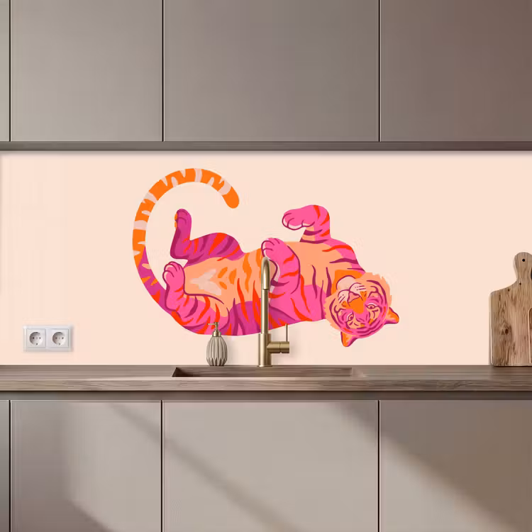 Keuken achterwand - Tijger - Roze - Oranje — 1