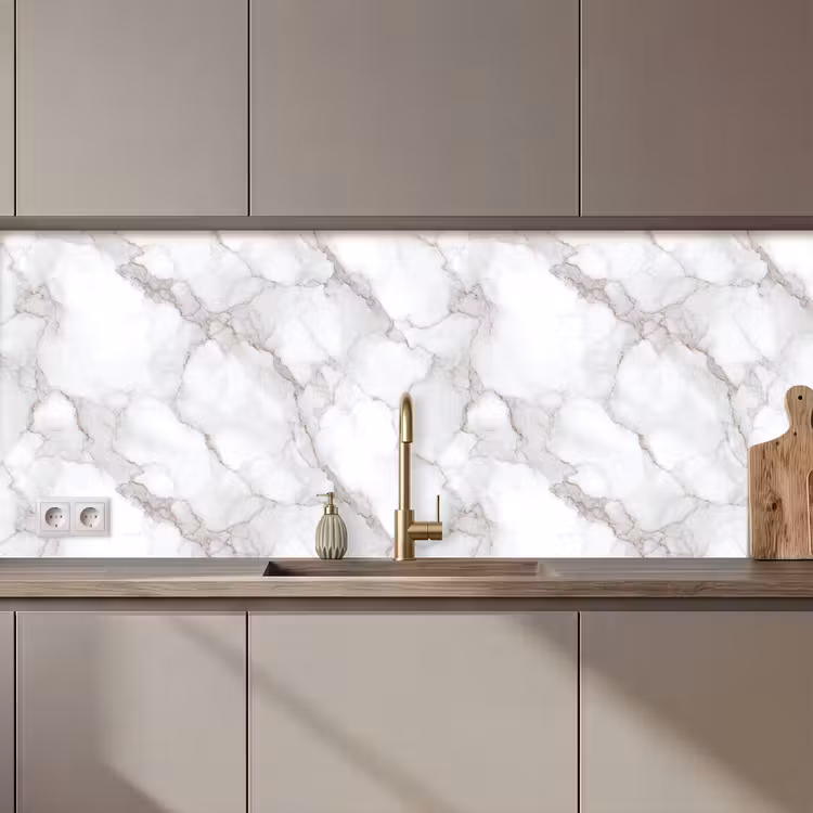Keuken achterwand - Wit - Marmer - Bruin — 1