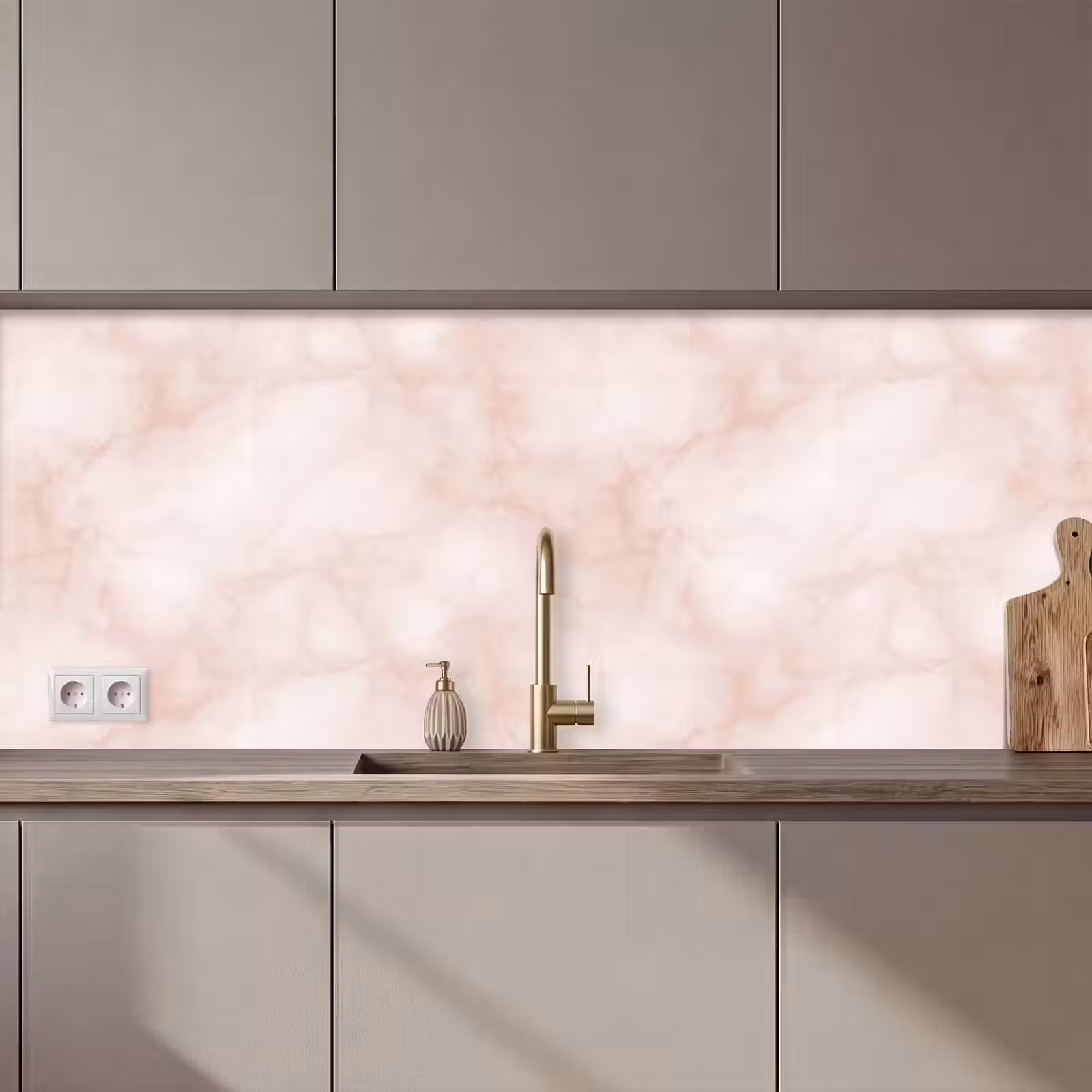 Keuken achterwand - Roze - Marmer - Crème — 1