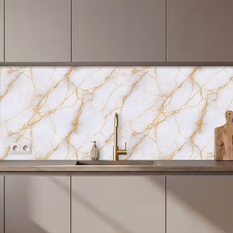 Keuken achterwand - Wit - Goud - Marmer - Aders — 1
