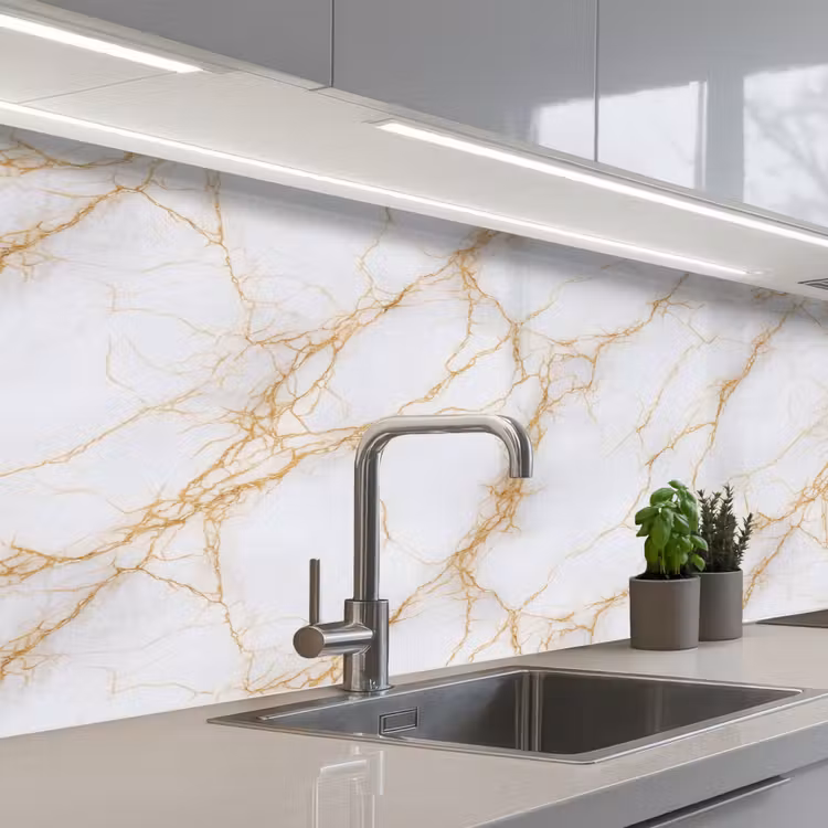 Keuken achterwand - Wit - Goud - Marmer - Aders — 2