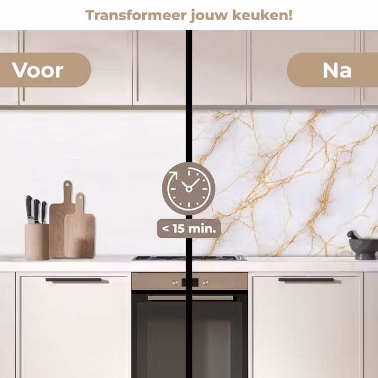 Keuken achterwand - Wit - Goud - Marmer - Aders — 3