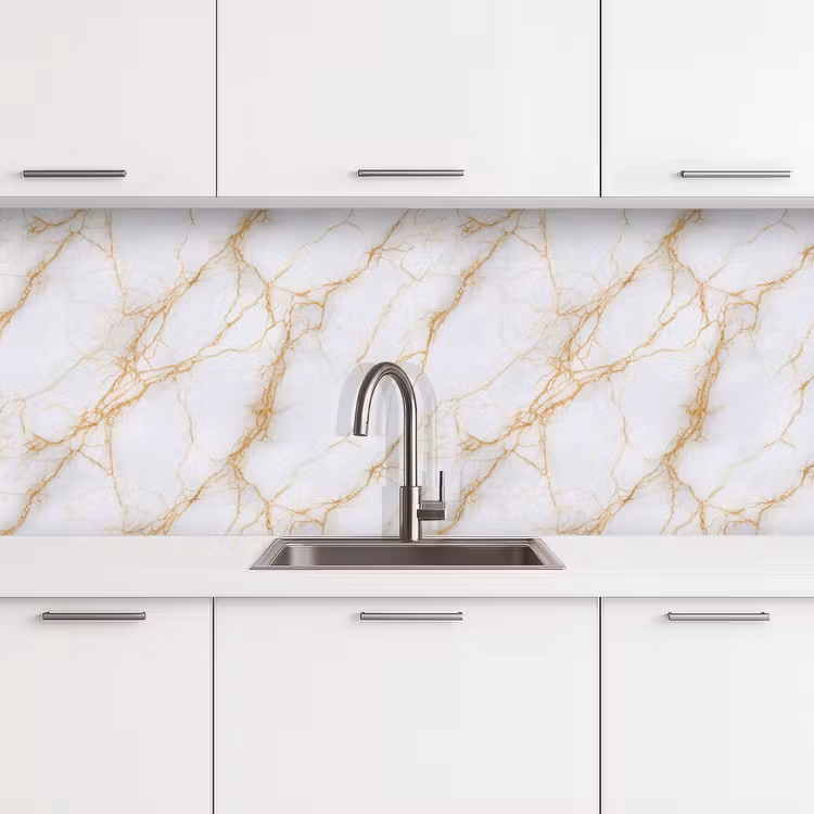 Keuken achterwand - Wit - Goud - Marmer - Aders — 4