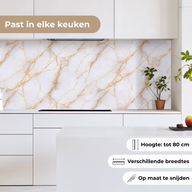 Keuken achterwand - Wit - Goud - Marmer - Aders — 7