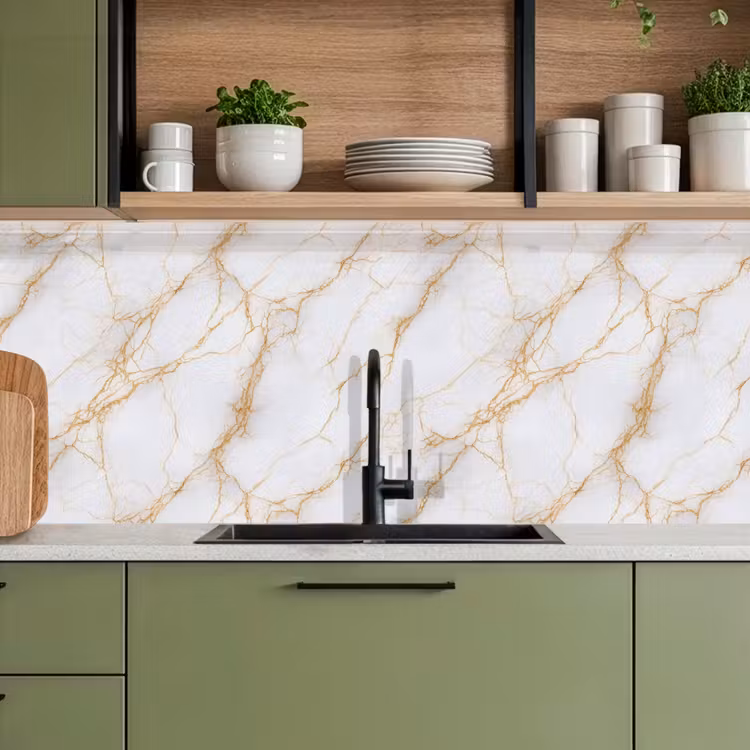 Keuken achterwand - Wit - Goud - Marmer - Aders — 8