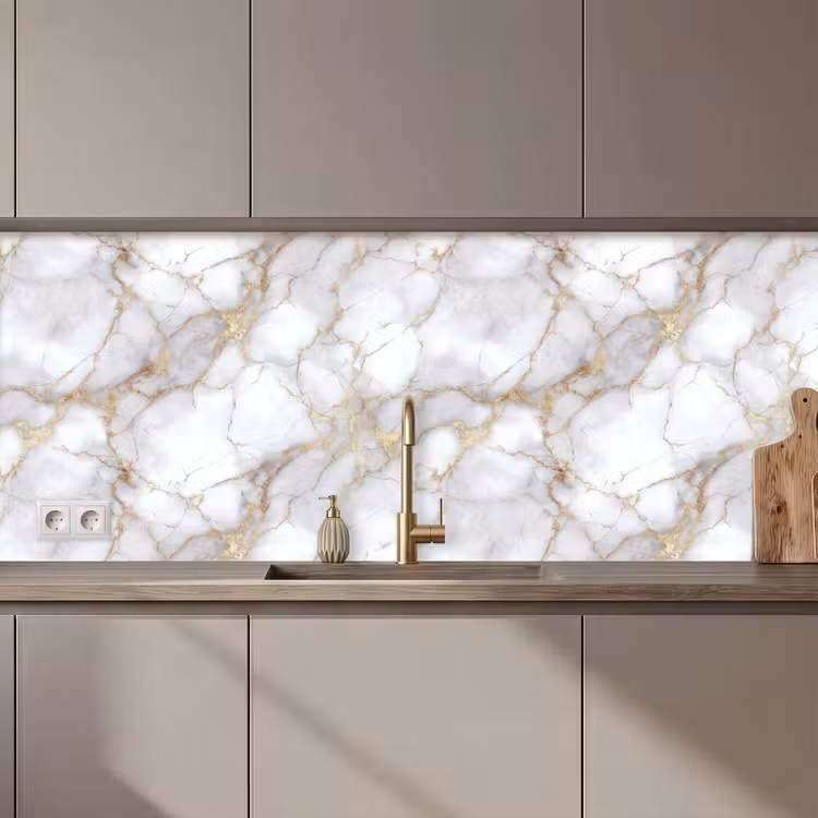 Keuken achterwand - Wit - Goud - Marmer - Grijs — 1