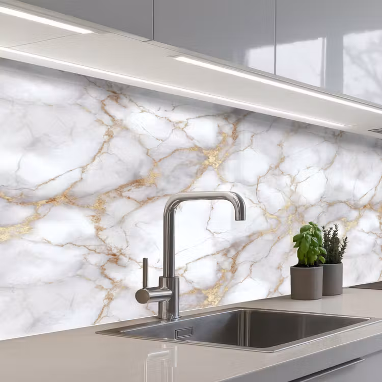 Keuken achterwand - Wit - Goud - Marmer - Grijs — 2