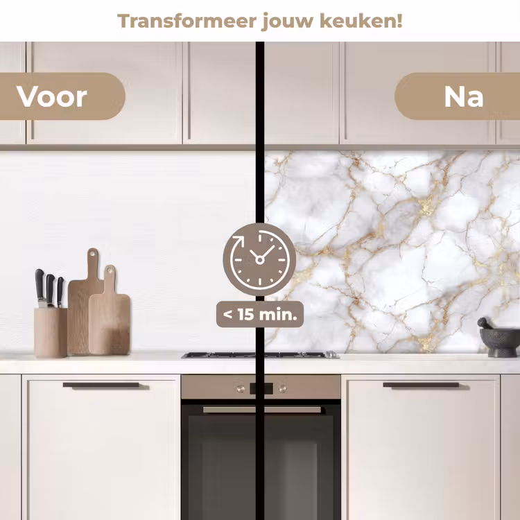 Keuken achterwand - Wit - Goud - Marmer - Grijs — 3