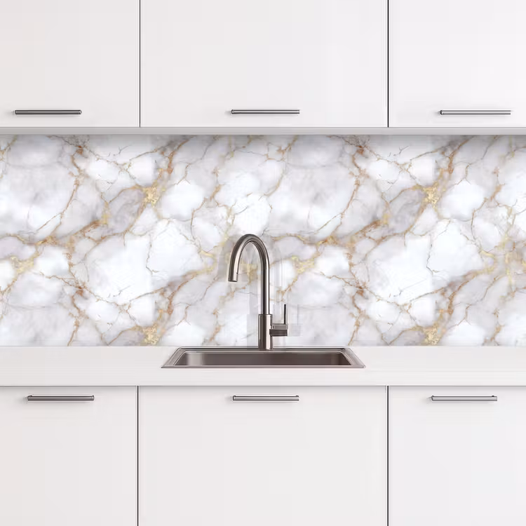 Keuken achterwand - Wit - Goud - Marmer - Grijs — 4