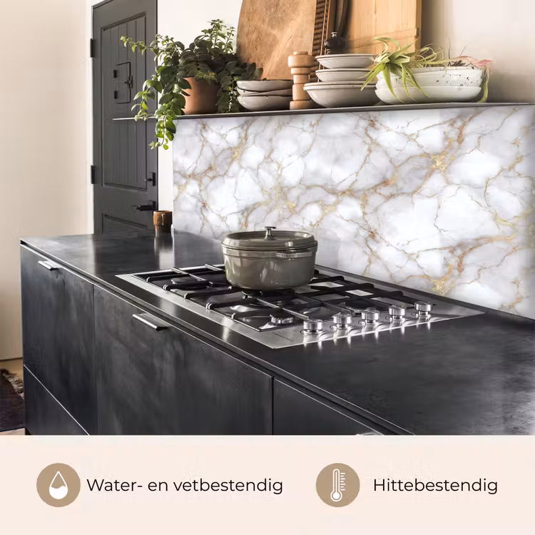Keuken achterwand - Wit - Goud - Marmer - Grijs — 5