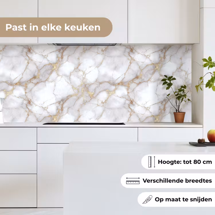 Keuken achterwand - Wit - Goud - Marmer - Grijs — 7
