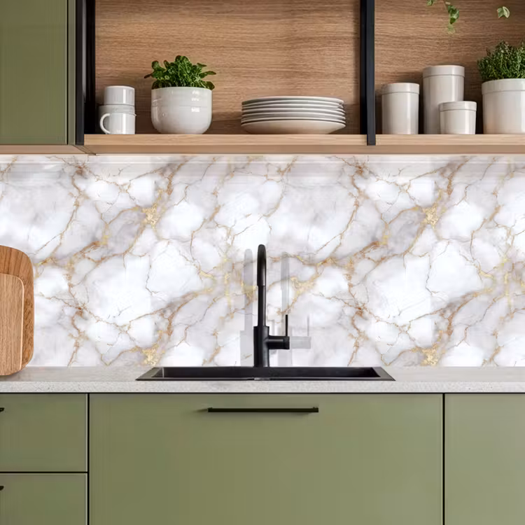 Keuken achterwand - Wit - Goud - Marmer - Grijs — 8
