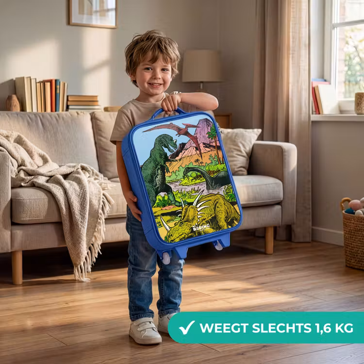 Kinderkoffer - Blauw - Dino's bij een vulkaan — 2