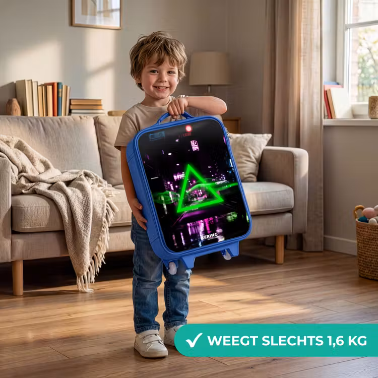 Kinderkoffer - Blauw - Felgroen driehoek boven een stadstraat — 2