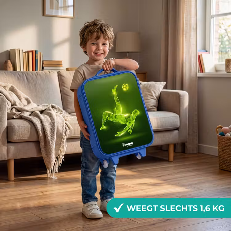Kinderkoffer - Blauw - Groene neon omhaal in actie — 2