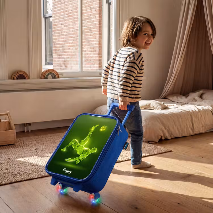 Kinderkoffer - Blauw - Groene neon omhaal in actie — 3