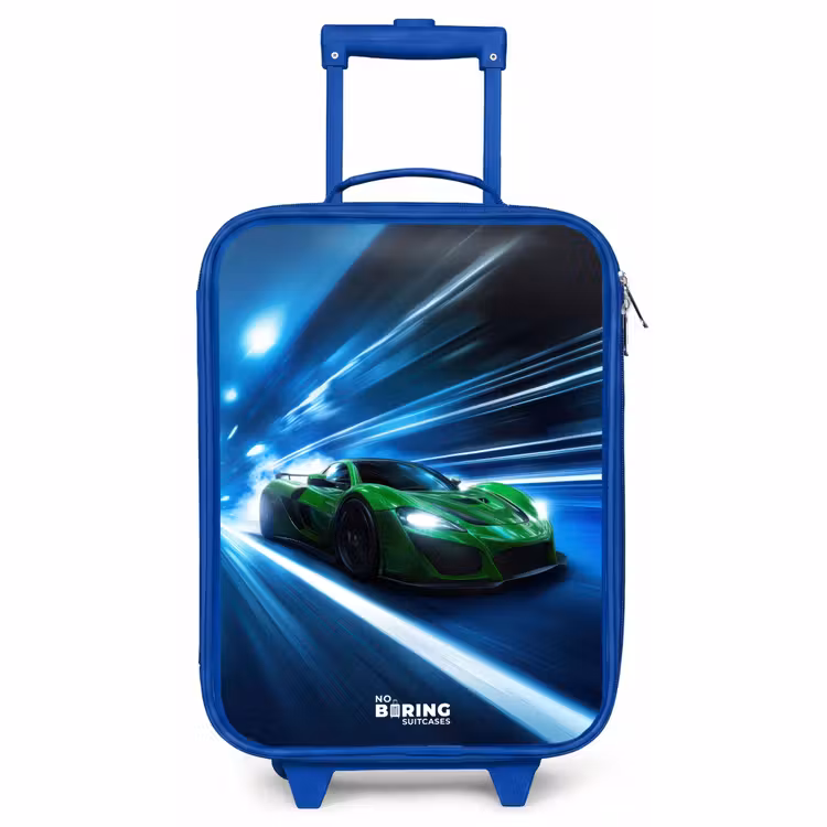 Kinderkoffer - Blauw - Groene supercar flitst door neonlicht — 1