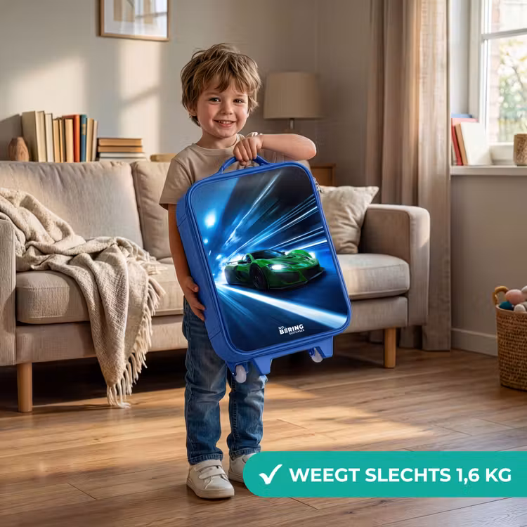 Kinderkoffer - Blauw - Groene supercar flitst door neonlicht — 2
