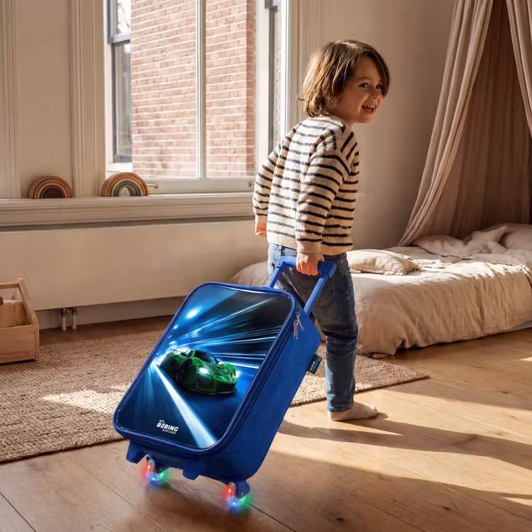 Kinderkoffer - Blauw - Groene supercar flitst door neonlicht — 3