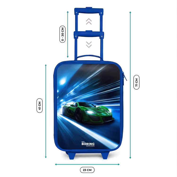 Kinderkoffer - Blauw - Groene supercar flitst door neonlicht — 6