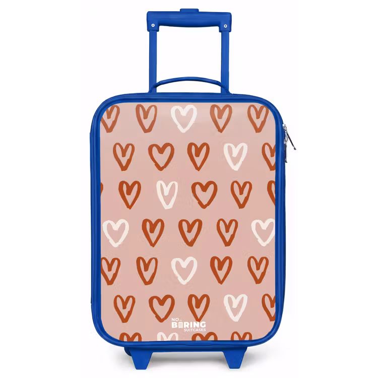 Kinderkoffer - Blauw - Hartjes patroon in roze en wit — 1