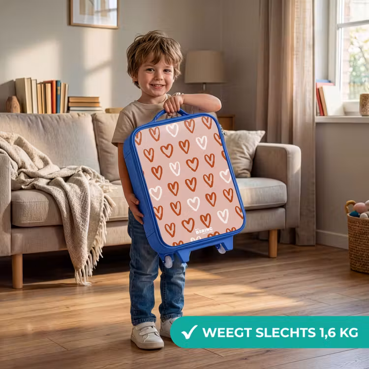 Kinderkoffer - Blauw - Hartjes patroon in roze en wit — 2