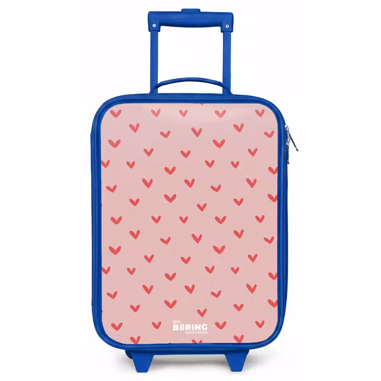 Kinderkoffer - Blauw - Hartjespatroon met roze kleuren — 1