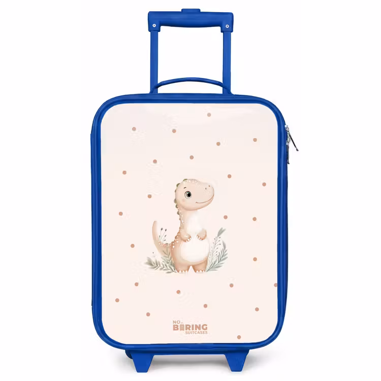 Kinderkoffer - Blauw - Beige dino op een stippen achtergrond — 1