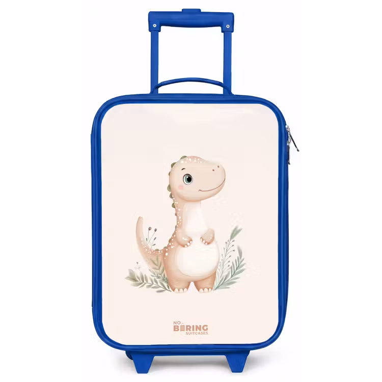 Kinderkoffer - Blauw - Beige dinosaurus met groene blaadjes — 1