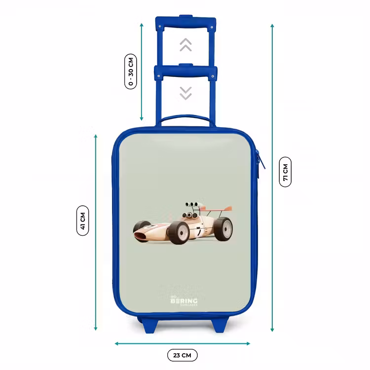Kinderkoffer - Blauw - Beige retro raceauto op groen achtergrond — 6