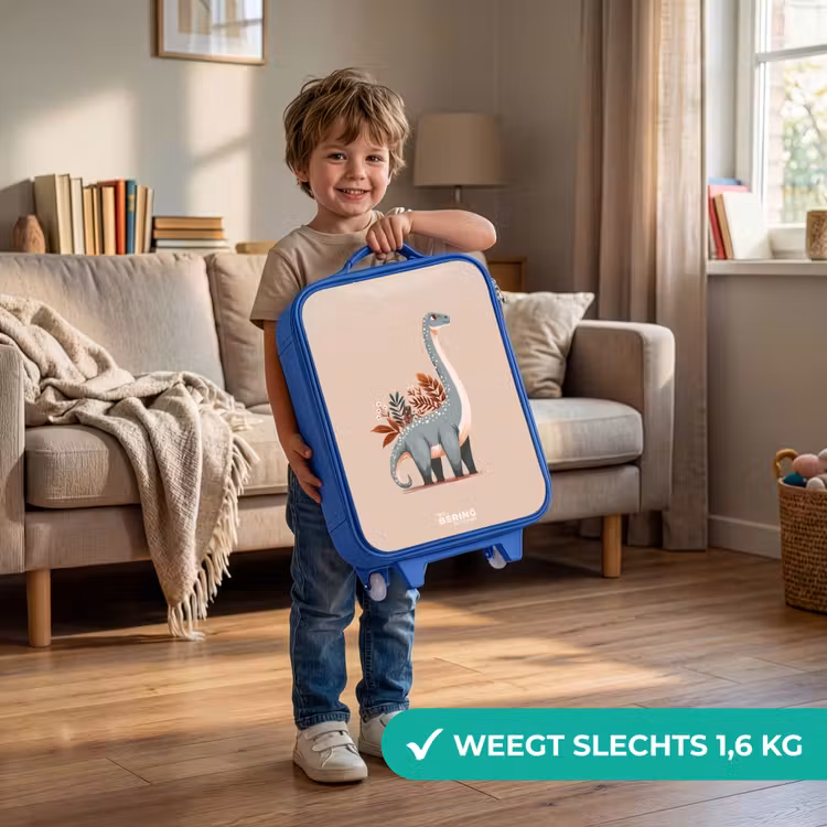 Kinderkoffer - Blauw - Blauwe dinosaurus op een beige achtergrond — 2