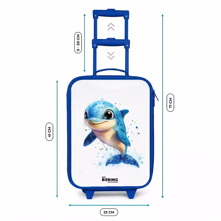Kinderkoffer - Blauw - Blije dolfijn met waterdruppels op wit — 6