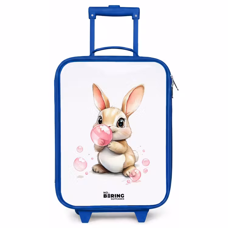 Kinderkoffer - Blauw - Bruin konijntje met roze bellen — 1