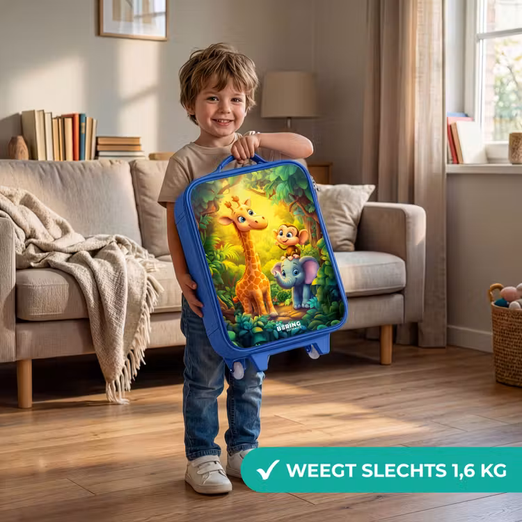 Kinderkoffer - Blauw - Giraf, olifant en aapje in het bos — 2