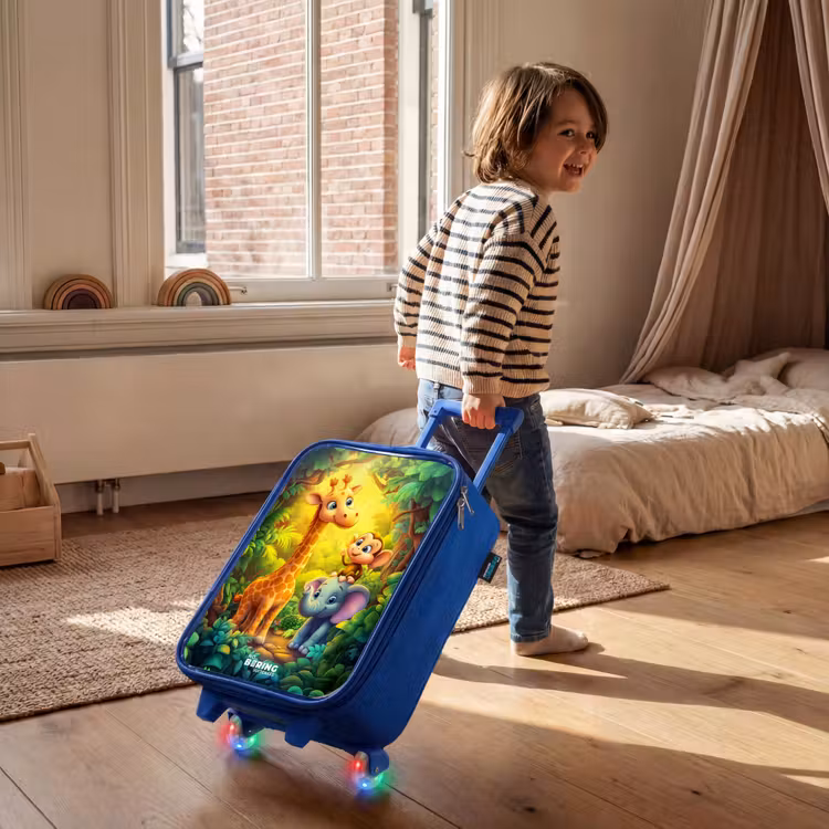 Kinderkoffer - Blauw - Giraf, olifant en aapje in het bos — 3