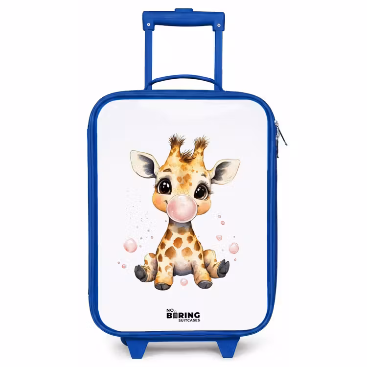 Kinderkoffer - Blauw - Giraffe met roze kauwgombal — 1