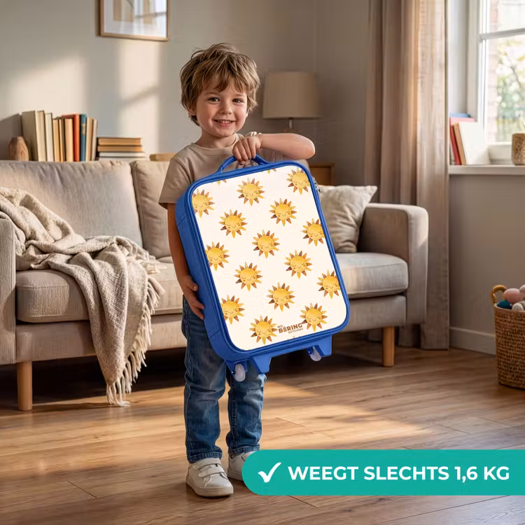 Kinderkoffer - Blauw - Lachende zonnetjes als patroon op beige achtergrond — 2