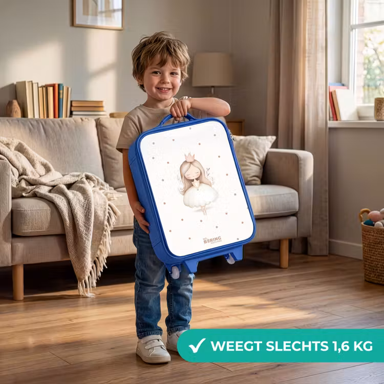 Kinderkoffer - Blauw - Ballerina prinses tussen beige stippen — 2