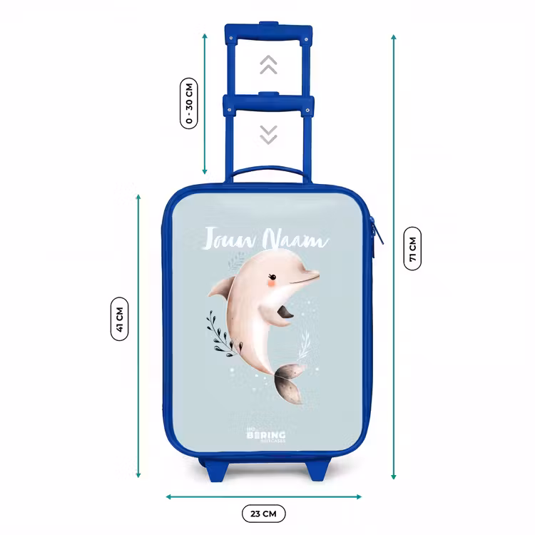 Kinderkoffer - Blauw - Beige dolfijn in blauw water — 6